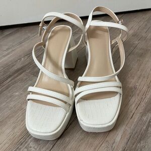 Amazon White Croc-Effect Strappy Block Heel Sandals
